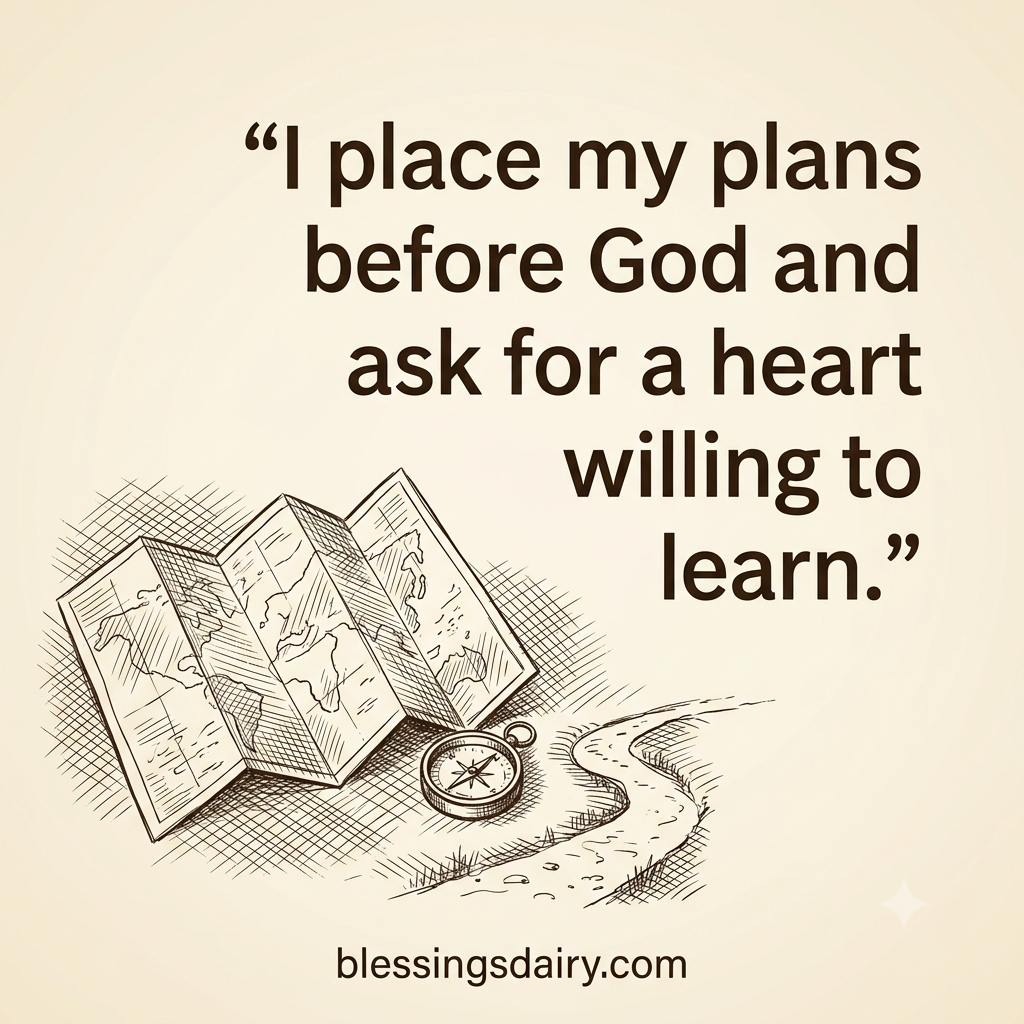 Ink-drawn compass and path beside a quote about bringing plans before God.