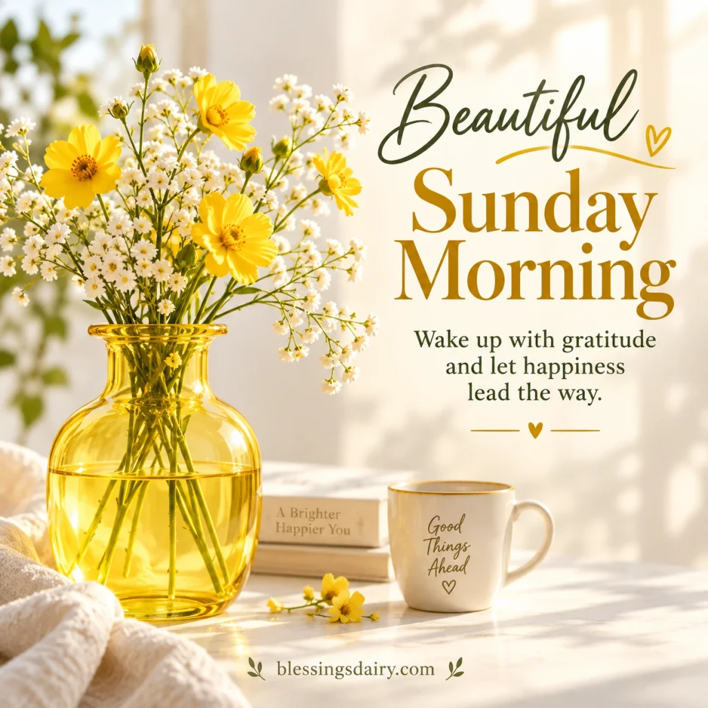 Beautiful Sunday morning greeting image with flowers