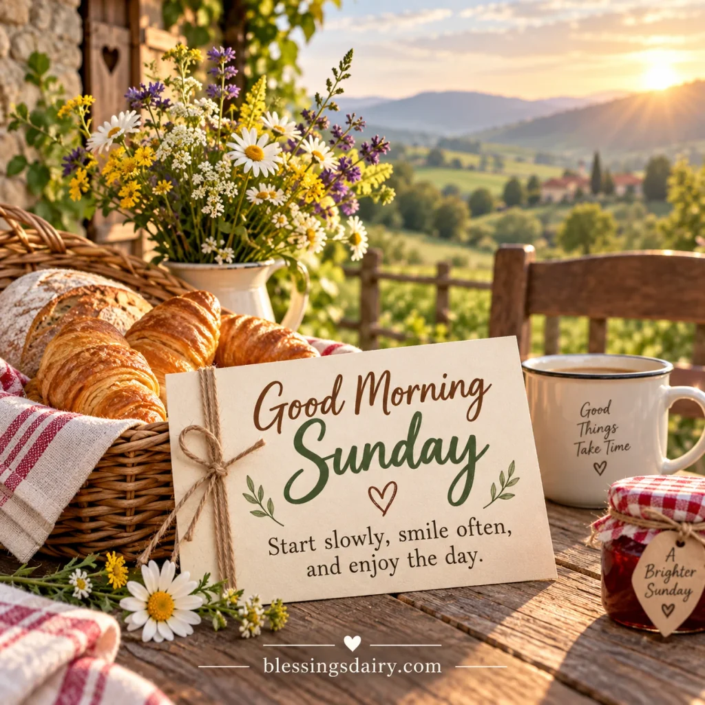 Beautiful Sunday morning greeting with inspiring message