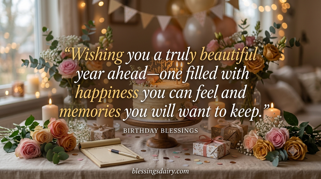 Joyful birthday blessings for happiness and a beautiful year ahead
