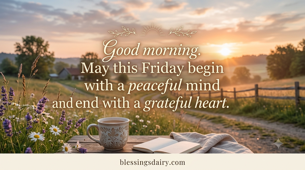 Peaceful Friday morning blessings with a calm sunrise