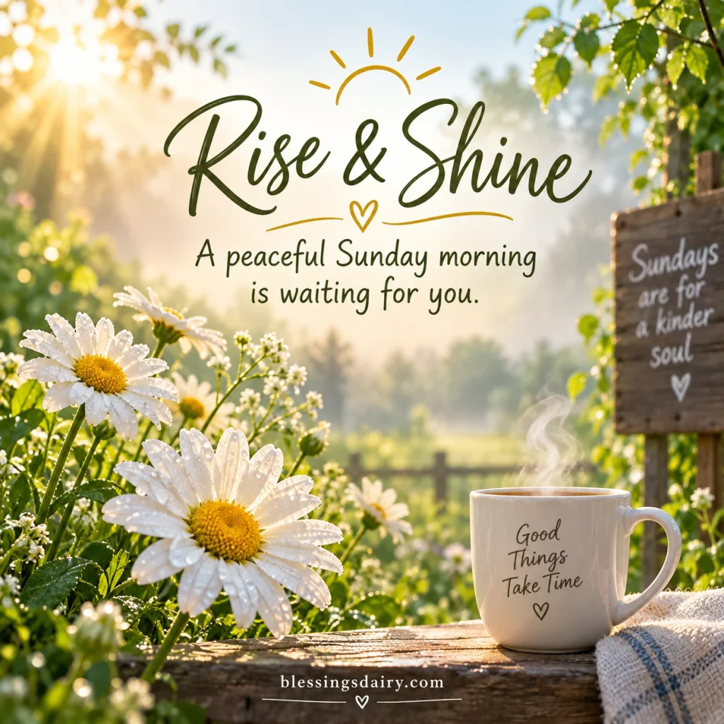 Happy Sunday good morning image with floral design