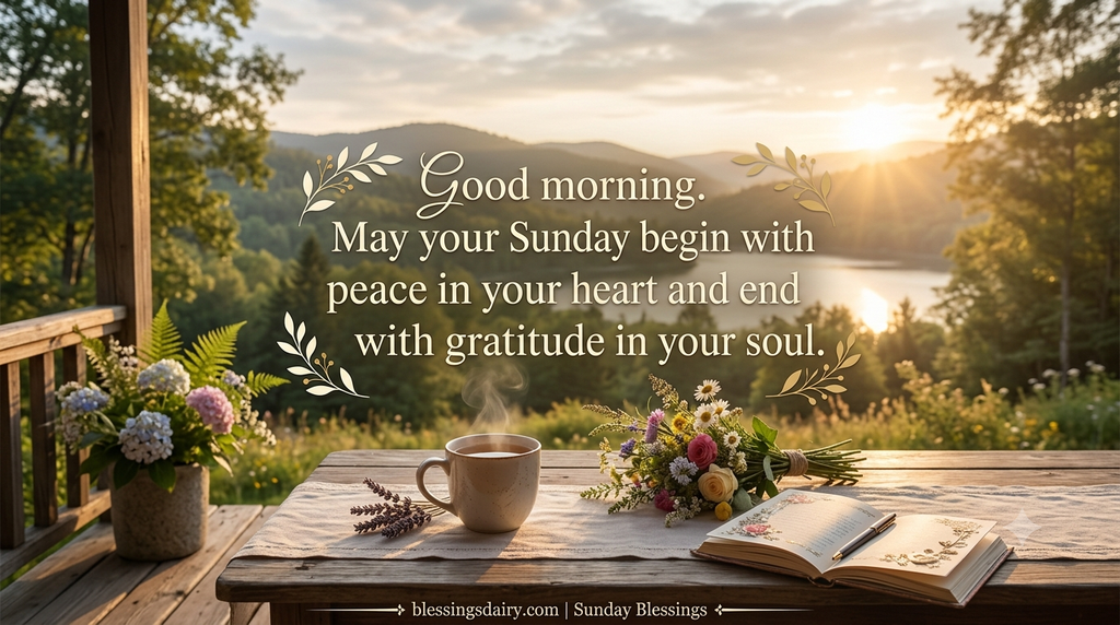 Sunday morning blessing quotes with a peaceful sunrise