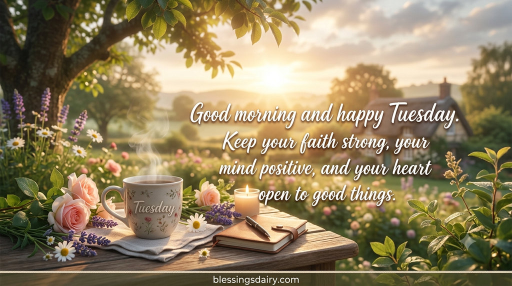 Bright Tuesday morning blessings with a peaceful sunrise