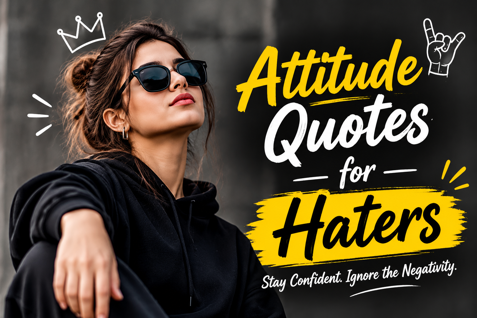 Attitude quotes for haters featuring a confident woman in sunglasses
