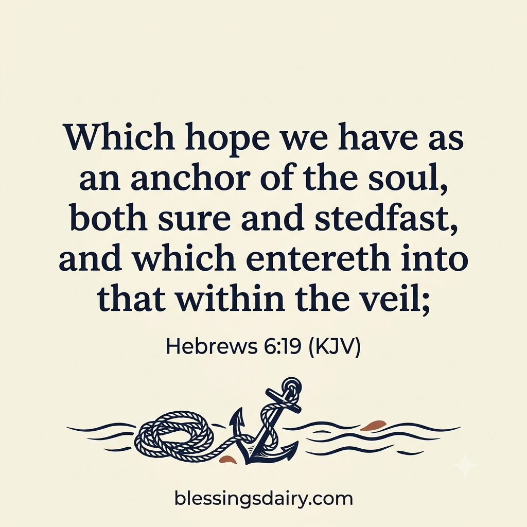Woodcut anchor and rope beneath the KJV verse Hebrews 6:19 about hope