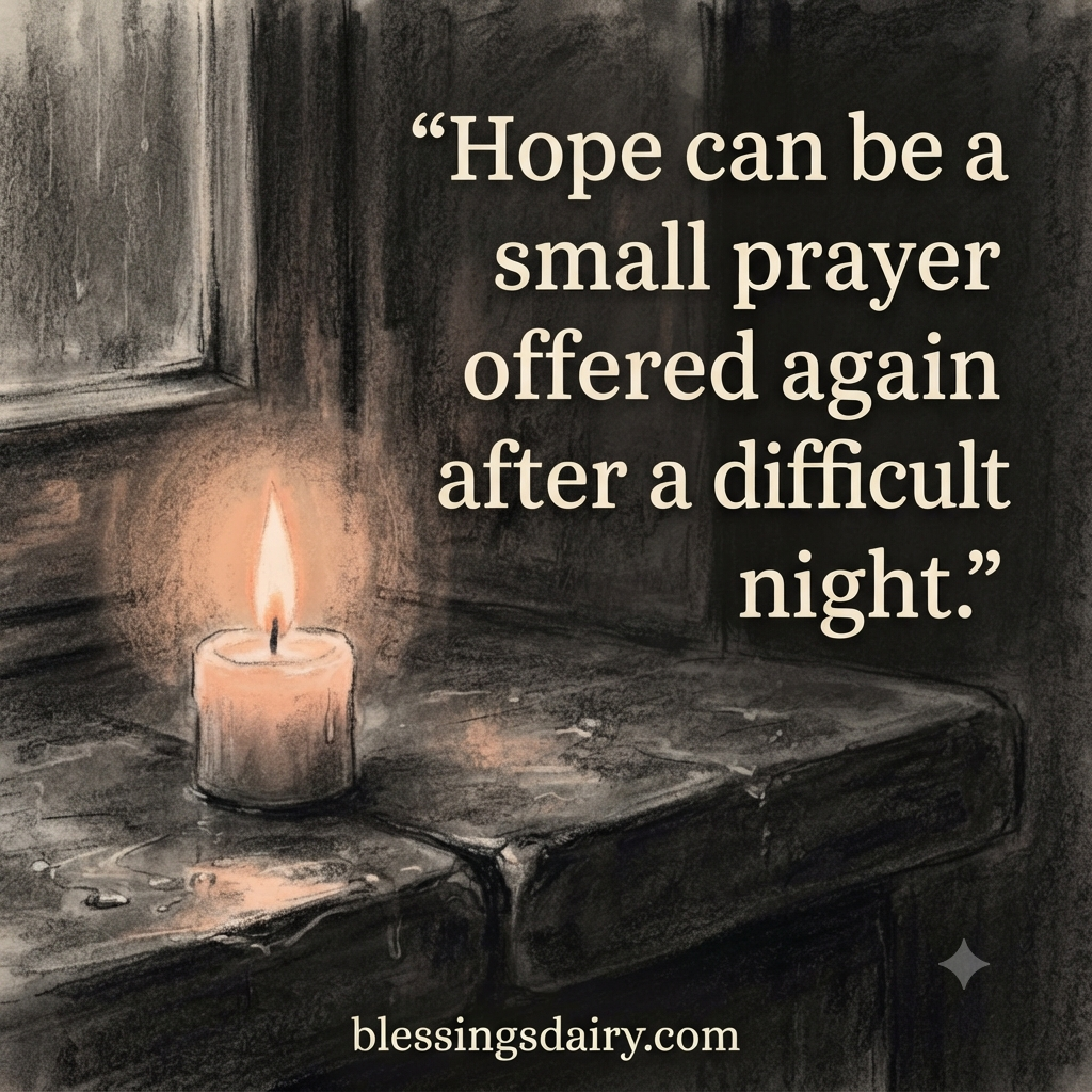 Charcoal candle illustration with a quote about offering hope after a difficult night.
