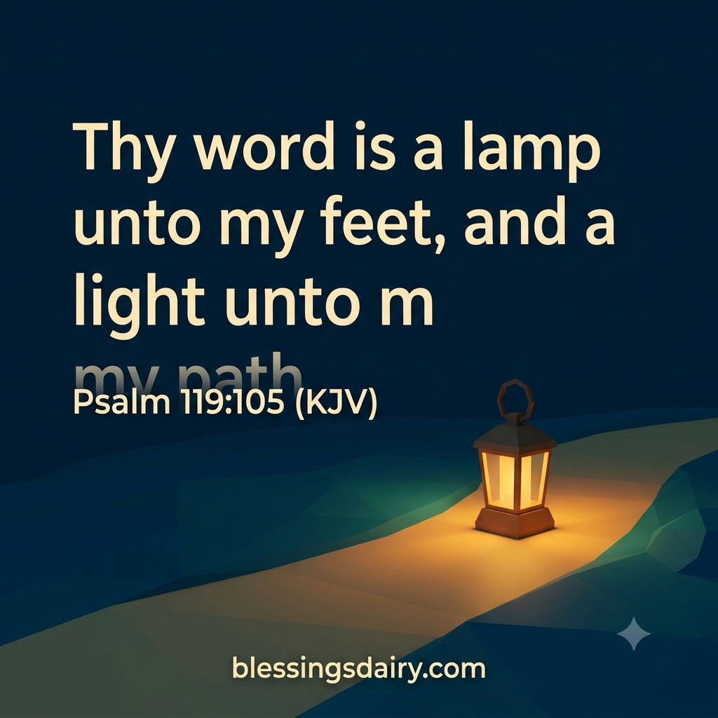 Illustrated lantern lighting a path beneath Psalm 119:105 in KJV wording