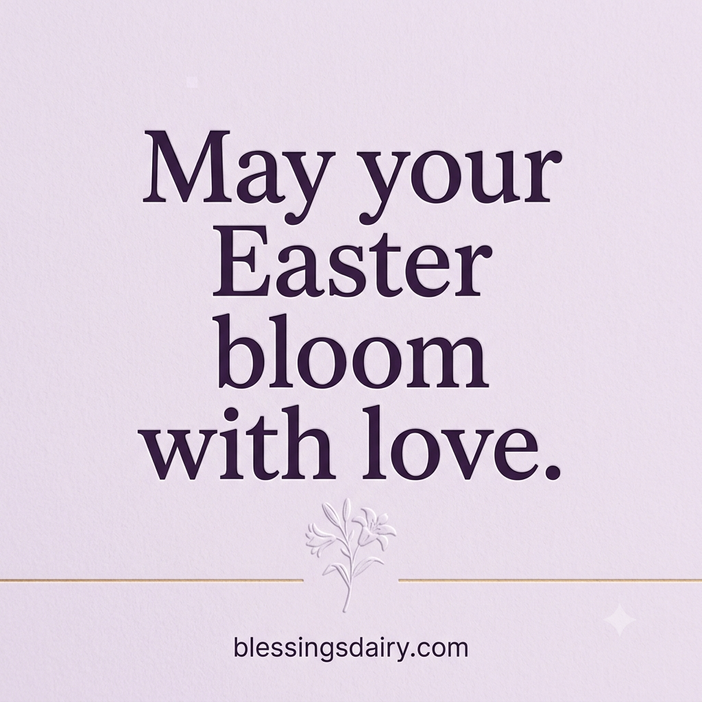  Lilac letterpress card with a lily stem and a short Easter blessing about blooming with love.
