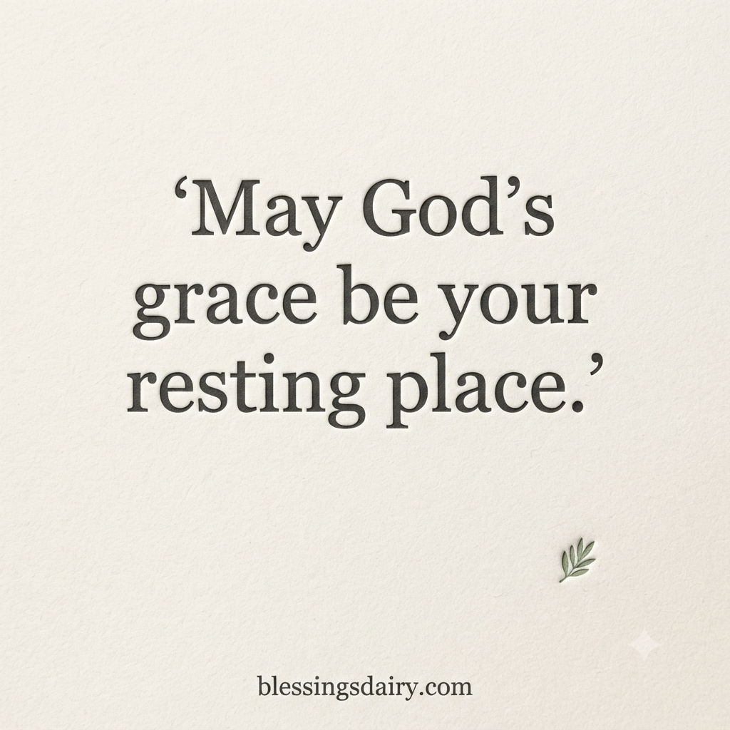Ivory letterpress card with an olive leaf and a short blessing about God’s grace.