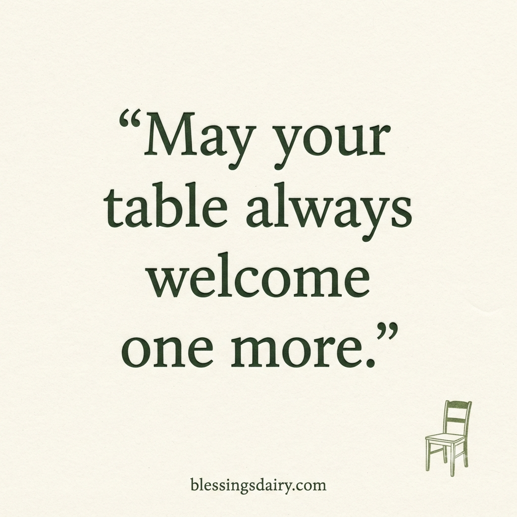  Cream letterpress card with a small chair and a short blessing welcoming one more guest.

