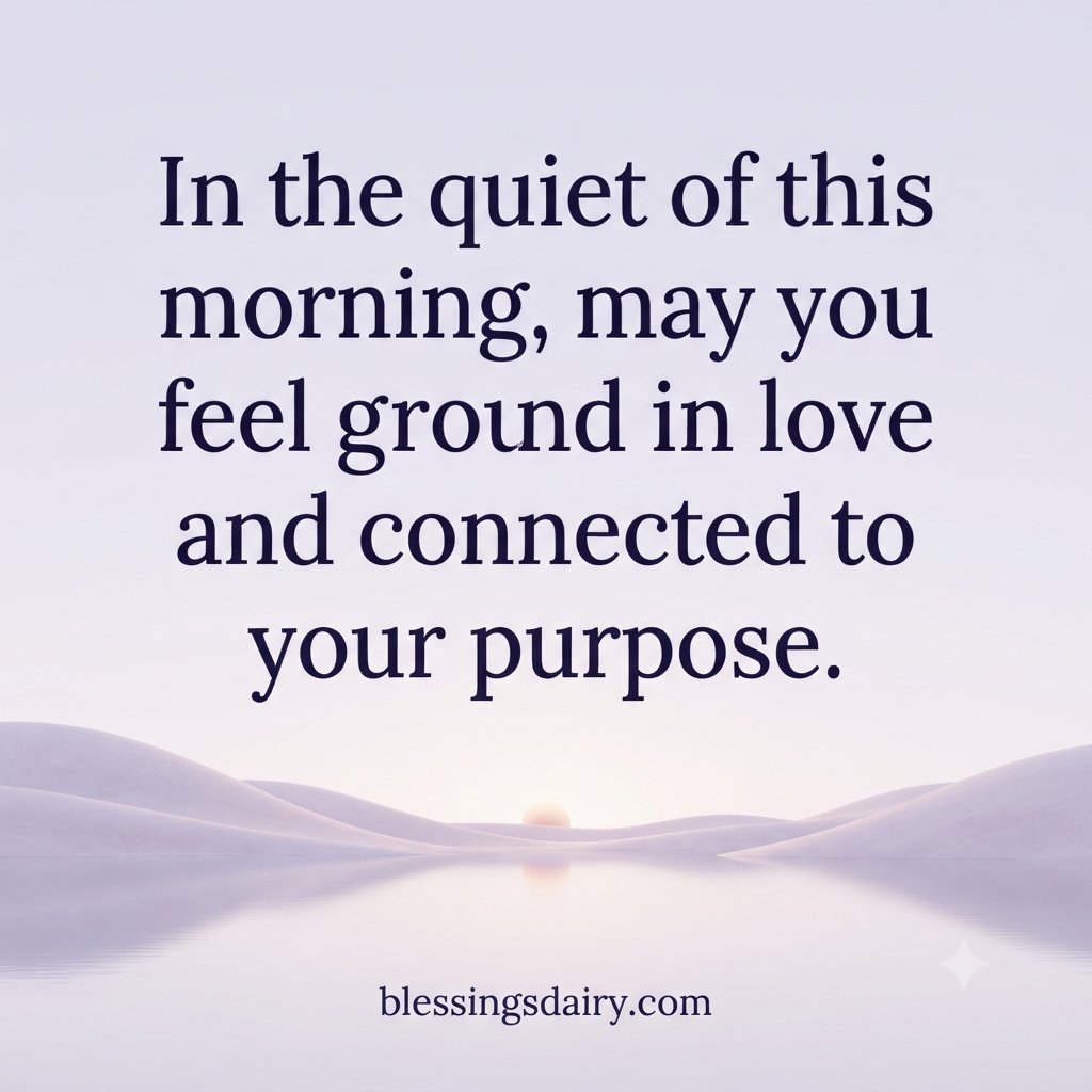 Dreamlike lake and sunrise with a blessing for feeling grounded in love and purpose.